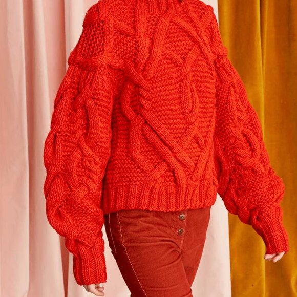 Ulla Johnson Pilar Cable Chunky Knit Pullover Sweater Navy Blue Confetti XS P - Picture 4 of 6